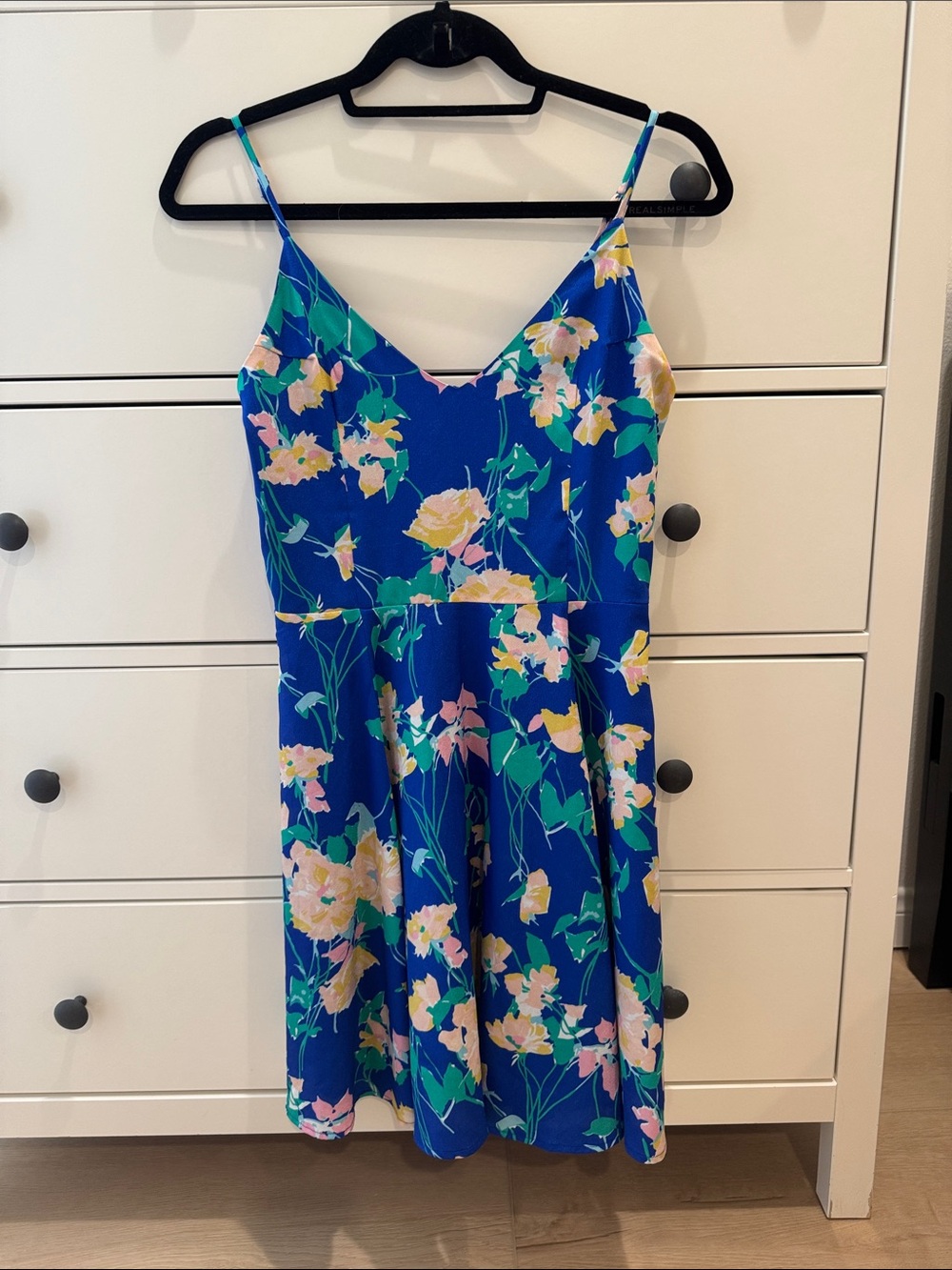 Yumi Kim Floral Blue Floral Pront V-Neck Spaghetti Strap Dress Small S